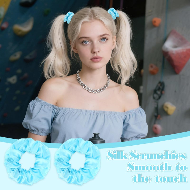 YISSION 20 Pcs Blue Satin Hair Scrunchies for Women Girls Silk Hair Ties Fashion Hair Bands Ponytail Holders Blue Hair Accessories for Women Girls - Image 3